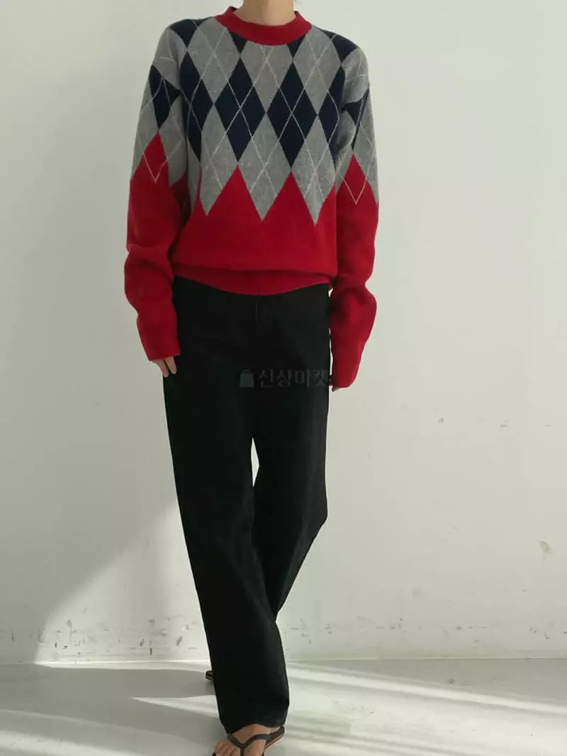 Fifty - Korean Women Fashion - #momslook - Argyle Knit Tee - 2