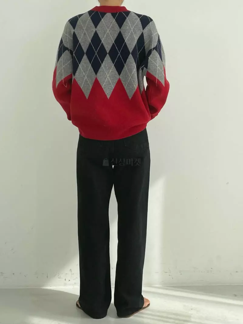 Fifty - Korean Women Fashion - #momslook - Argyle Knit Tee - 3