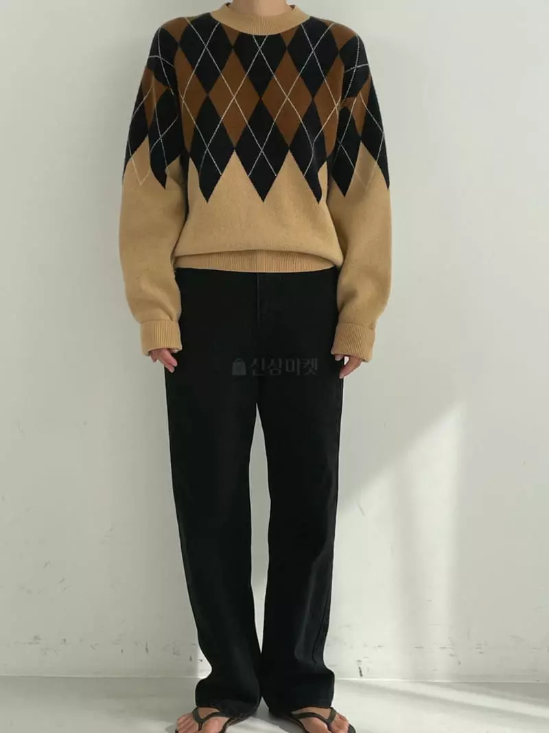 Fifty - Korean Women Fashion - #momslook - Argyle Knit Tee - 4
