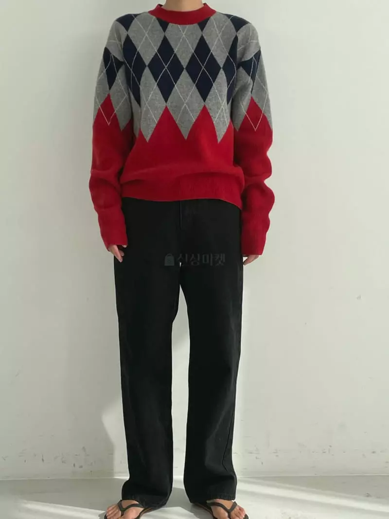 Fifty - Korean Women Fashion - #womensfashion - Argyle Knit Tee