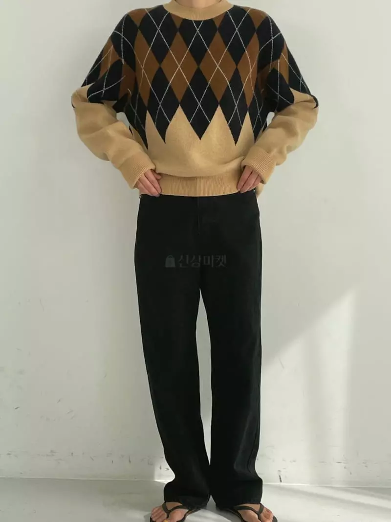 Fifty - Korean Women Fashion - #womensfashion - Argyle Knit Tee - 5