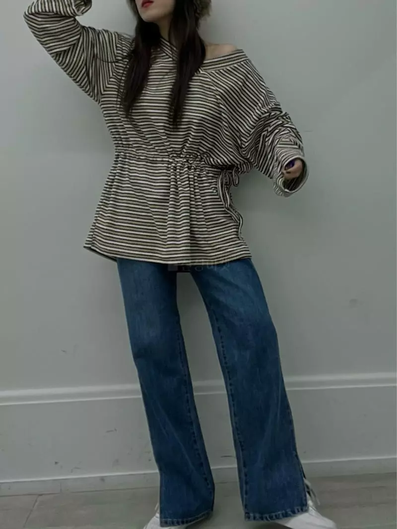 Flipar - Korean Women Fashion - #momslook - V Stripes Tee - 6