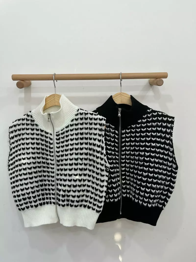Flipar - Korean Women Fashion - #vintagekidsstyle - Heart Knit Zip-up - 5