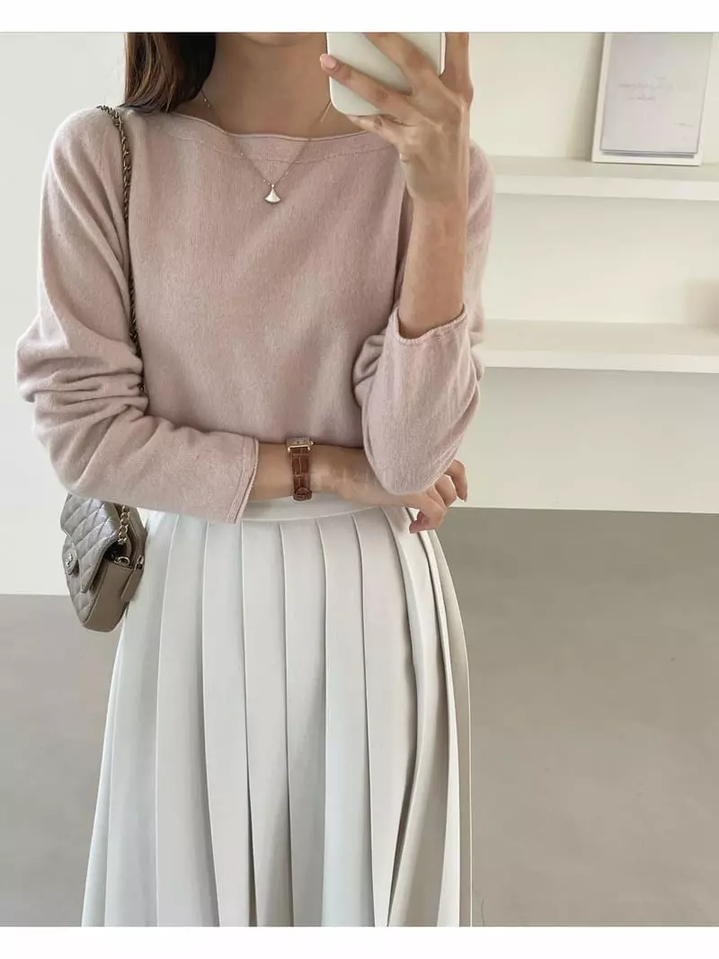 Floaty - Korean Women Fashion - #momslook - Whole Gament Shopy Boatneck Knit Tee - 10