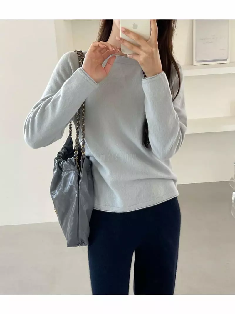 Floaty - Korean Women Fashion - #momslook - Whole Gament Shopy Boatneck Knit Tee - 12