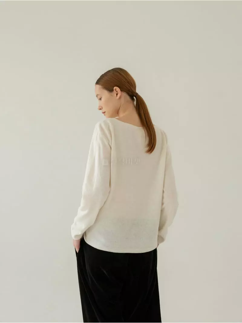 Floaty - Korean Women Fashion - #womensfashion - Whole Gament Shopy Boatneck Knit Tee - 4