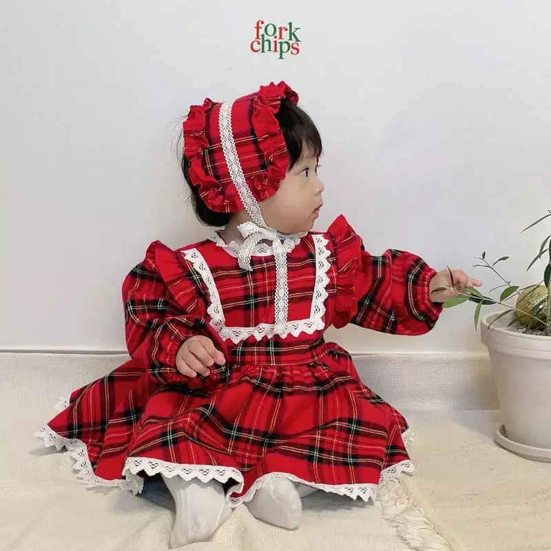 Fork Chips - Korean Baby Fashion - #babyboutique - Check Gift Bodysuit - 10