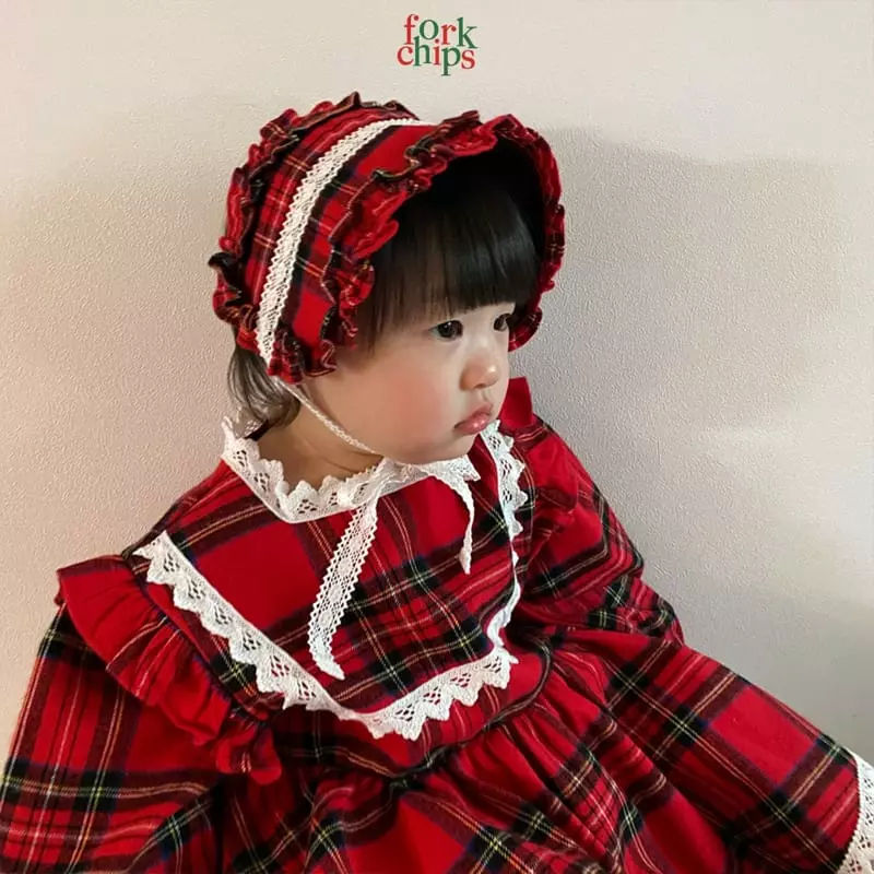 Fork Chips - Korean Baby Fashion - #babygirlfashion - Check Frill Hairband