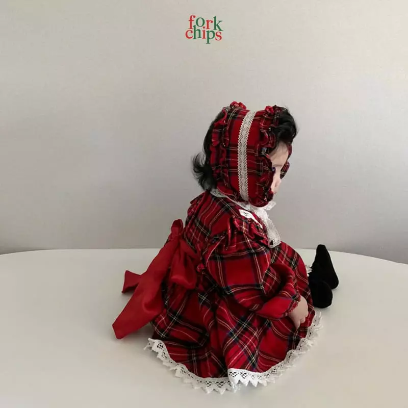 Fork Chips - Korean Baby Fashion - #babyootd - Check Gift Bodysuit - 3