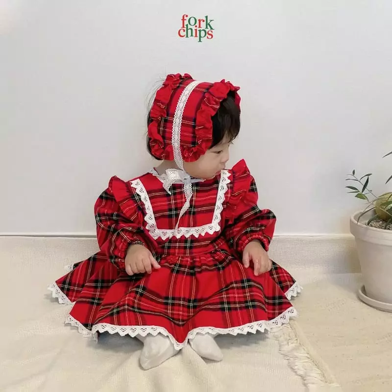 Fork Chips - Korean Baby Fashion - #babyoutfit - Check Frill Hairband - 5