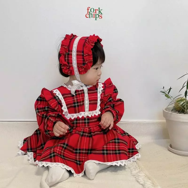 Fork Chips - Korean Baby Fashion - #babyoutfit - Check Frill Hairband - 6