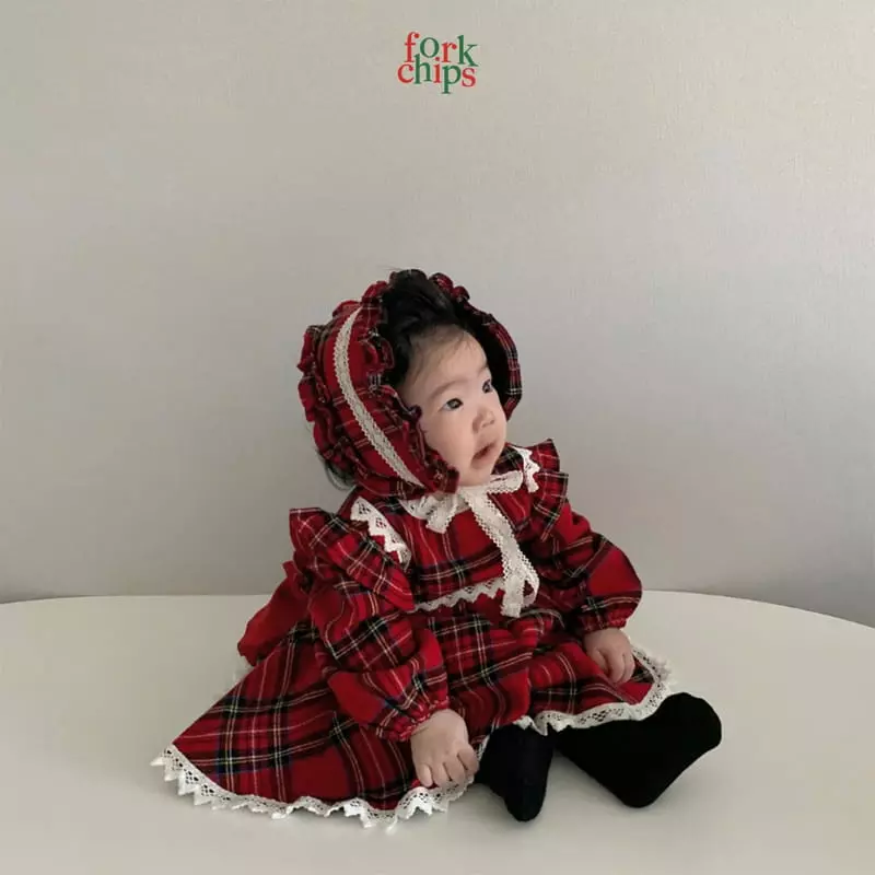 Fork Chips - Korean Baby Fashion - #onlinebabyboutique - Check Gift Bodysuit - 7
