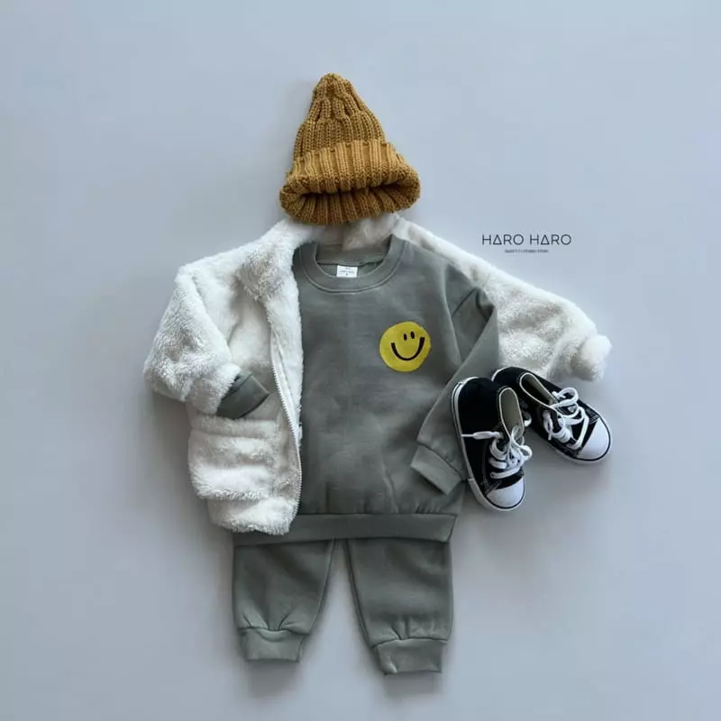 Haro Haro - Korean Children Fashion - #fashionkids - Smile Fleece Top Bottom Set - 11