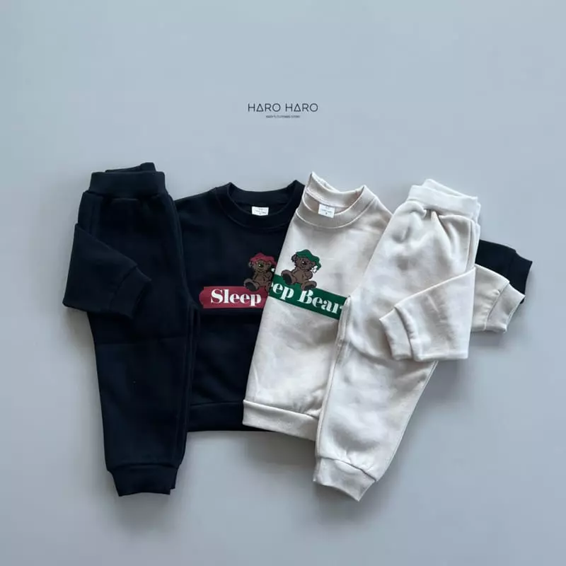 Haro Haro - Korean Children Fashion - #littlefashionista - Slip Bear Top Bottom Set - 2