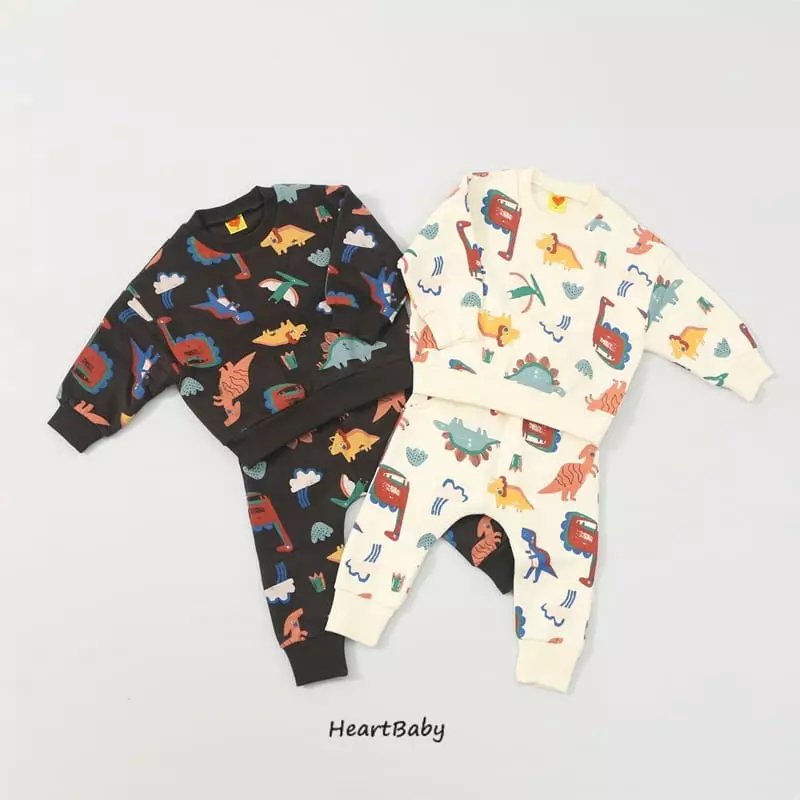 Heart Baby - Korean Children Fashion - #Kfashion4kids - Dino Top Bottom Set - 3