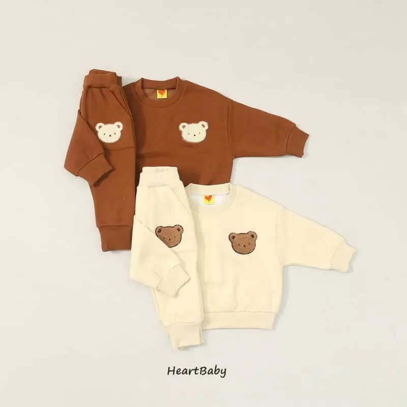Heart Baby - Korean Children Fashion - #kidsstore - Bear Embrodiery Top Bottom Set - 2