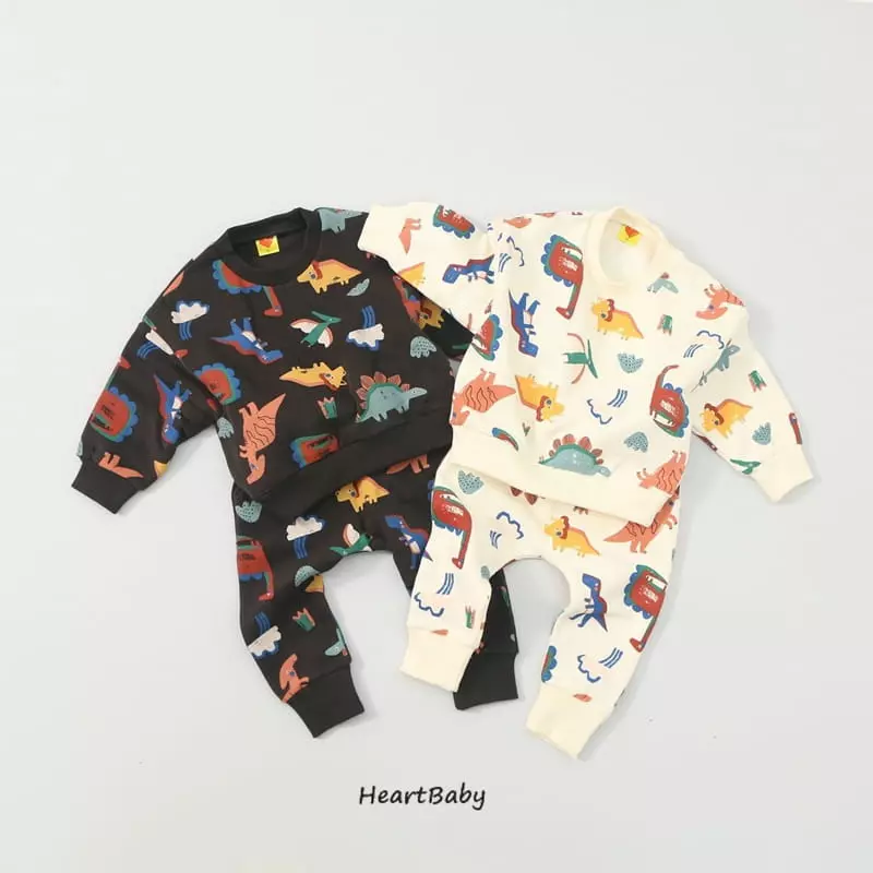 Heart Baby - Korean Children Fashion - #kidsstore - Dino Top Bottom Set
