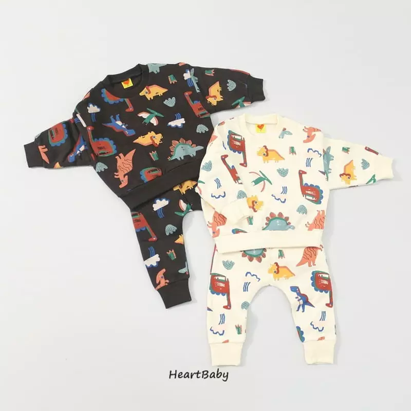 Heart Baby - Korean Children Fashion - #kidzfashiontrend - Dino Top Bottom Set - 2