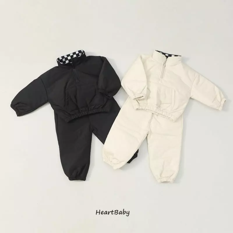 Heart Baby - Korean Children Fashion - #kidzfashiontrend - Check Point Padding Top Bottom Set