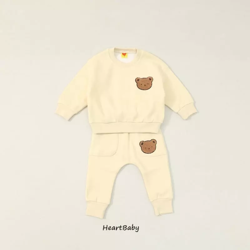 Heart Baby - Korean Children Fashion - #littlefashionista - Bear Embrodiery Top Bottom Set - 5