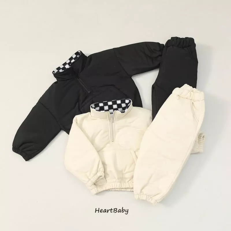Heart Baby - Korean Children Fashion - #littlefashionista - Check Point Padding Top Bottom Set - 3