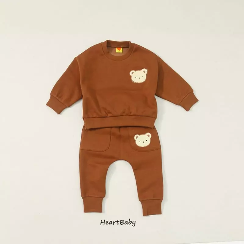 Heart Baby - Korean Children Fashion - #magicofchildhood - Bear Embrodiery Top Bottom Set - 6