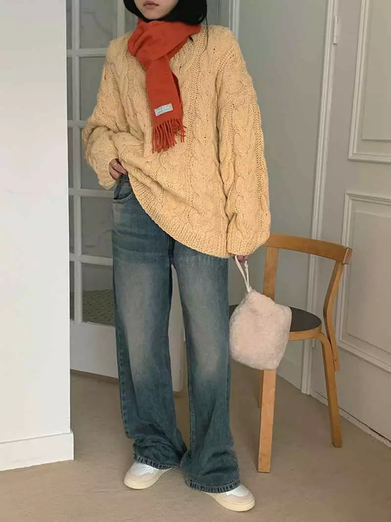 Jkichi - Korean Women Fashion - #restrostyle - Chucream Knit Tee - 7