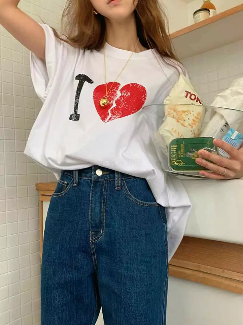 Jkichi - Korean Women Fashion - #momslook - I Heart Tee - 4