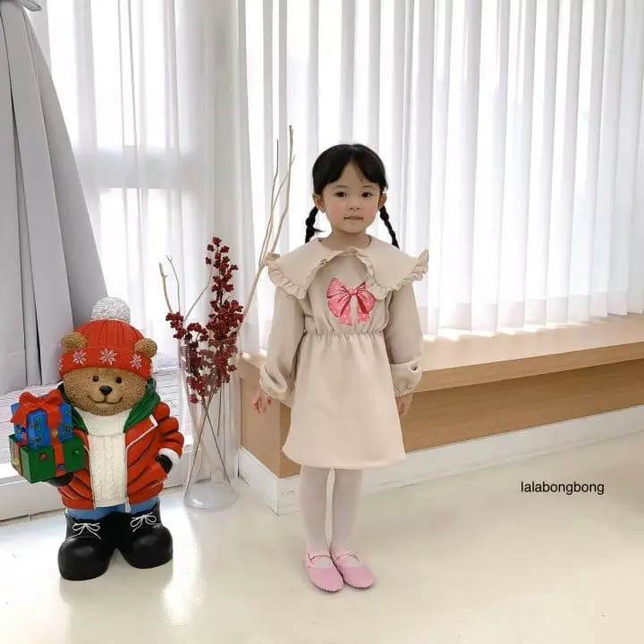 Lalabongbong - Korean Children Fashion - #childrensboutique - Ribbon Collar One-piece - 7