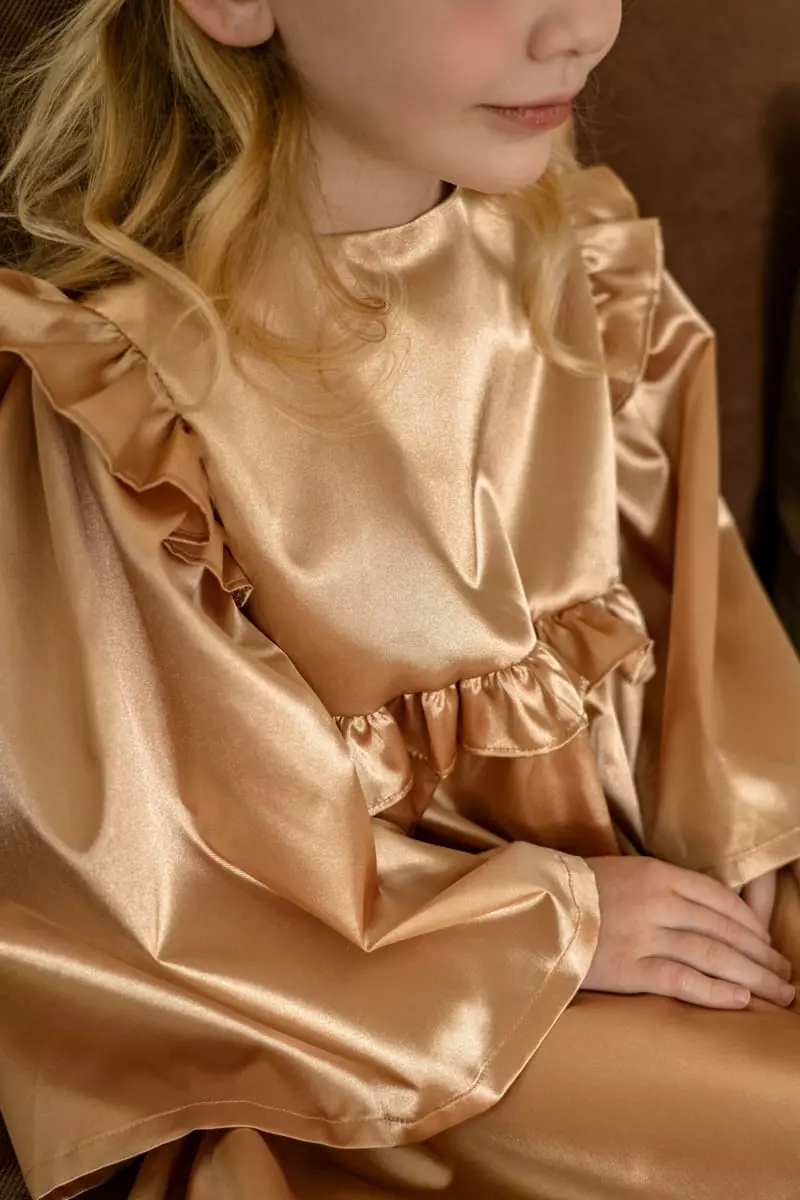 Le Bev - Korean Children Fashion - #kidsstore - Gold Silky One-piece - 4