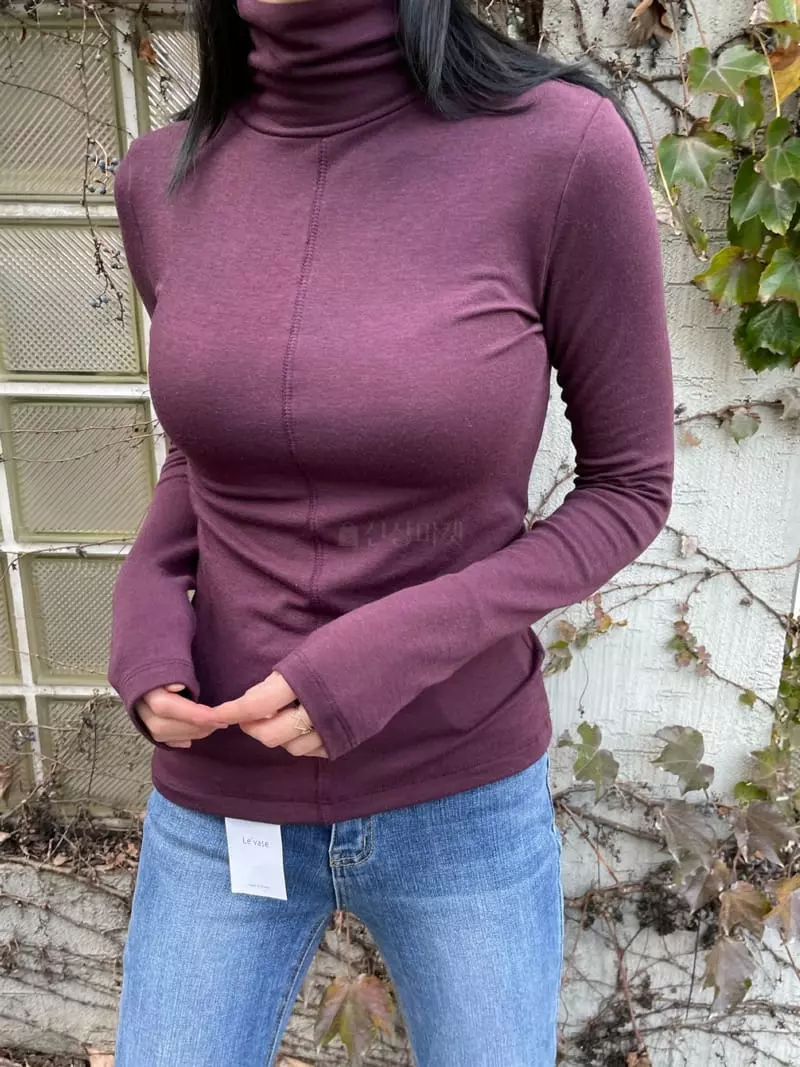 Levase - Korean Women Fashion - #momslook - Slit Turtleneck Tee