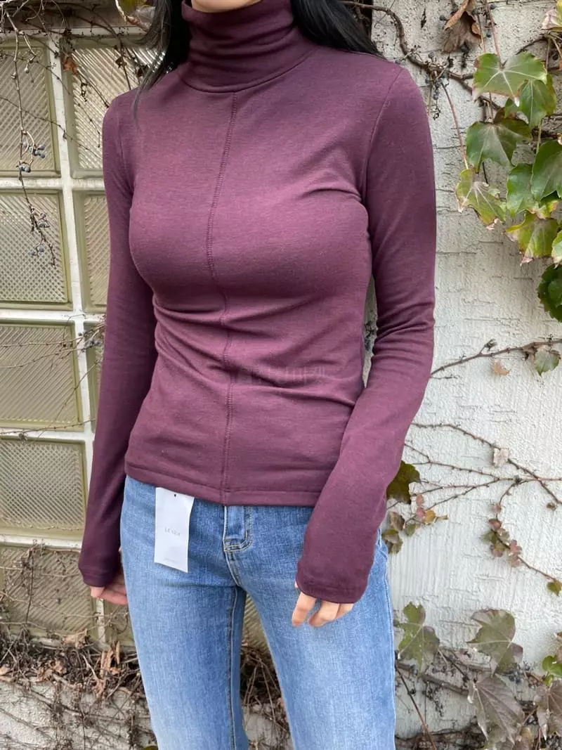 Levase - Korean Women Fashion - #momslook - Slit Turtleneck Tee - 3