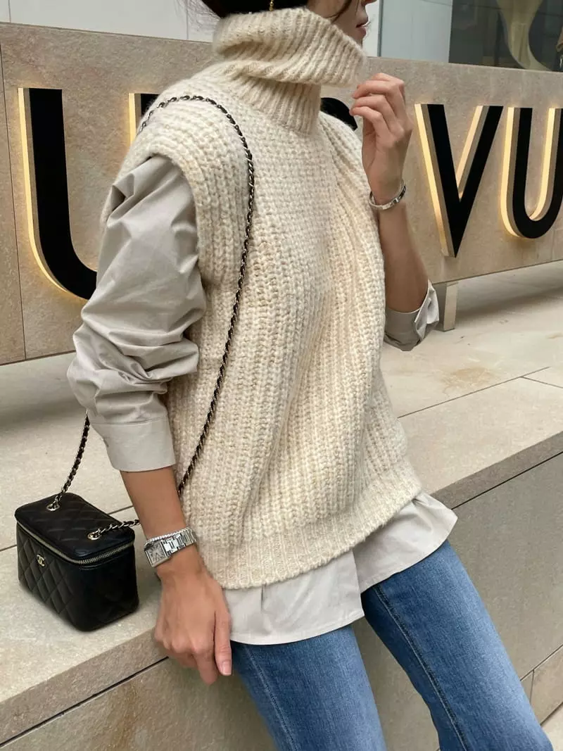 Levase - Korean Women Fashion - #momslook - Turtleneck Vest