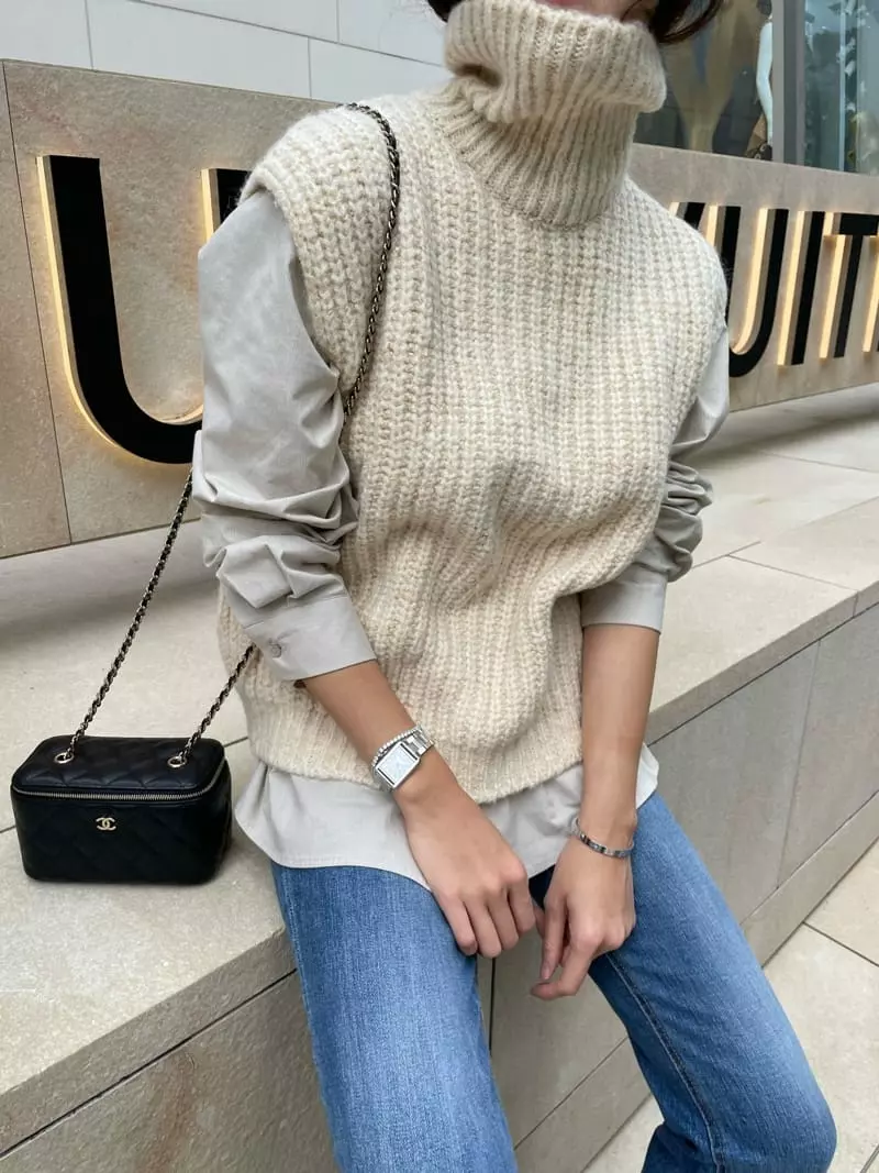 Levase - Korean Women Fashion - #momslook - Turtleneck Vest - 5