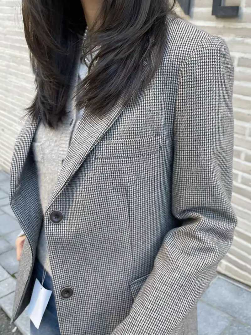 Levase - Korean Women Fashion - #momslook - Check Jacket
