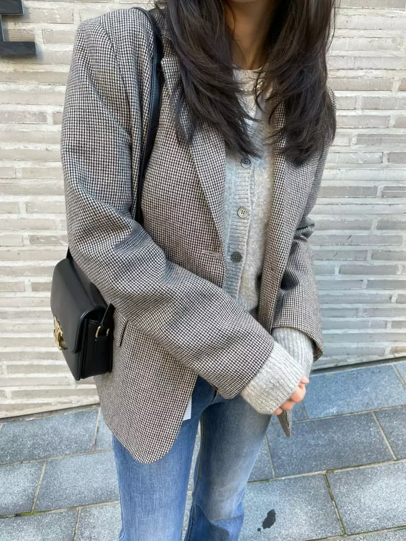 Levase - Korean Women Fashion - #momslook - Check Jacket - 3