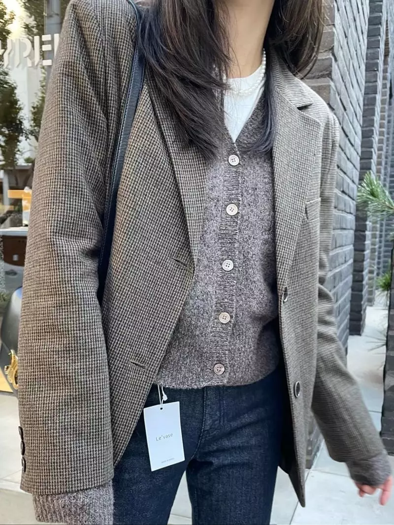 Levase - Korean Women Fashion - #momslook - Check Jacket - 5