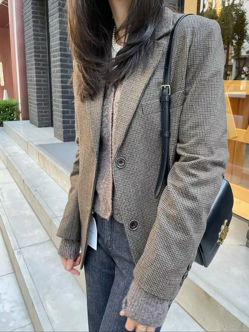 Levase - Korean Women Fashion - #momslook - Check Jacket - 7