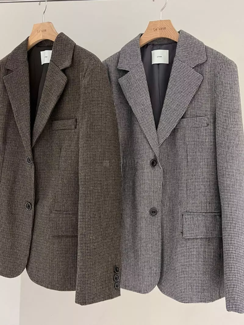 Levase - Korean Women Fashion - #momslook - Check Jacket - 9