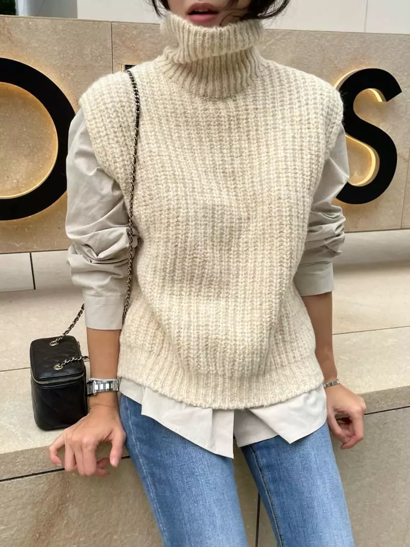 Levase - Korean Women Fashion - #womensfashion - Turtleneck Vest - 2