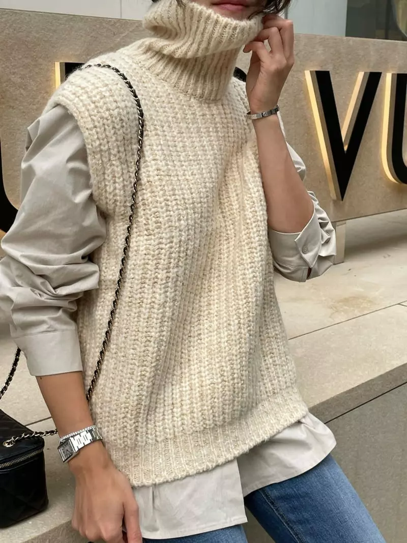 Levase - Korean Women Fashion - #womensfashion - Turtleneck Vest - 6
