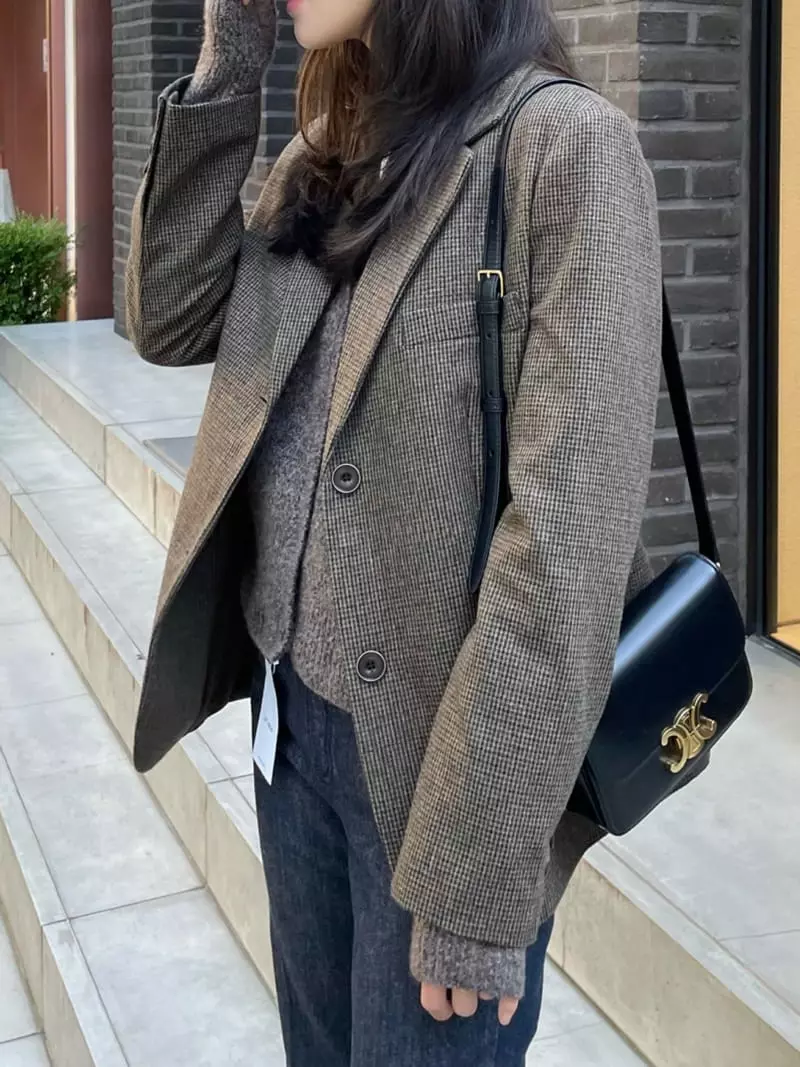 Levase - Korean Women Fashion - #womensfashion - Check Jacket - 6
