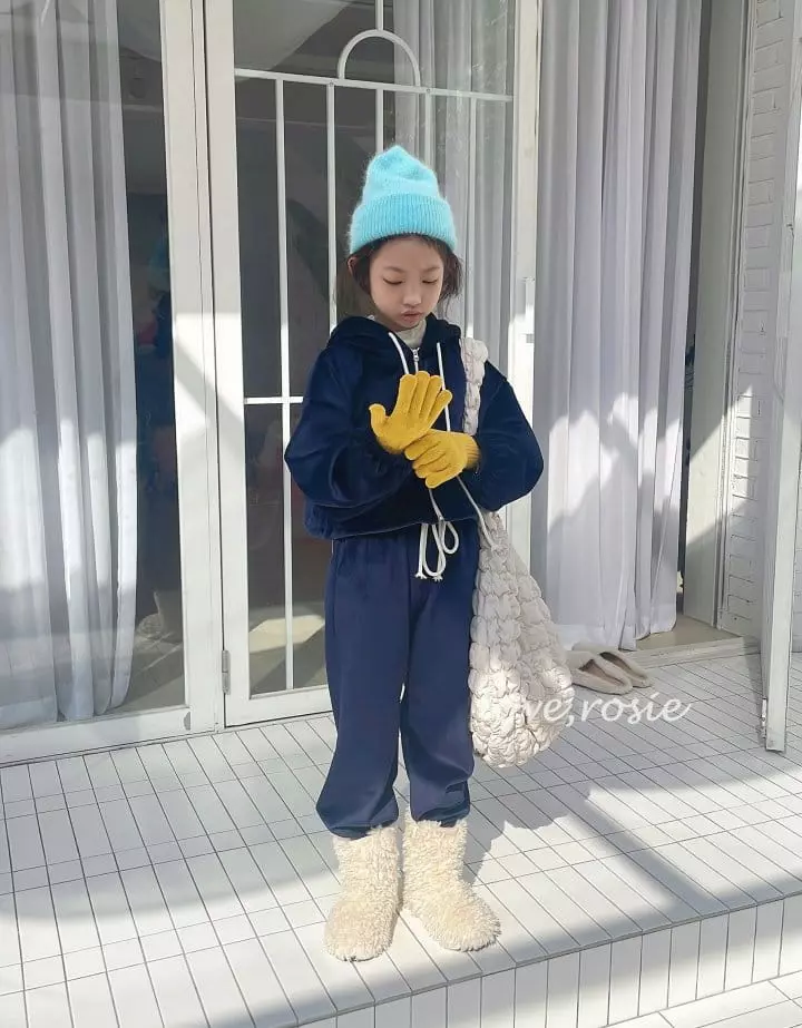 Love Rosie - Korean Children Fashion - #todddlerfashion - Dotom Veloure Crop Hoody Top Bottom Set - 8