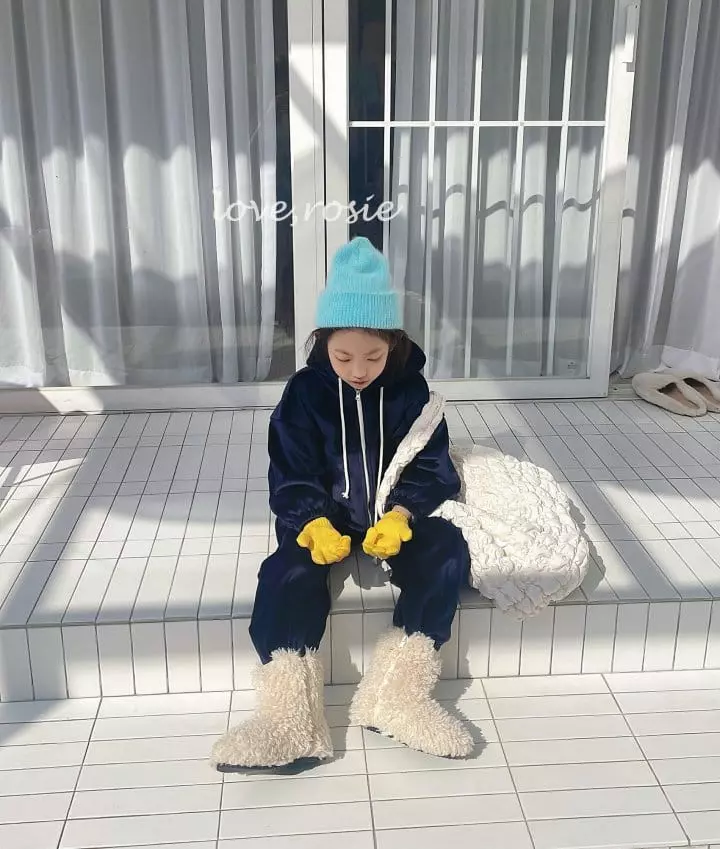Love Rosie - Korean Children Fashion - #toddlerclothing - Dotom Veloure Crop Hoody Top Bottom Set - 9
