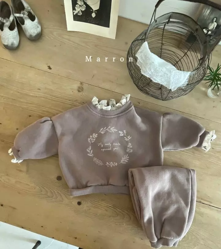 Marron Kid - Korean Children Fashion - #fashionkids - Marron Fleece Top Bottom Set - 12