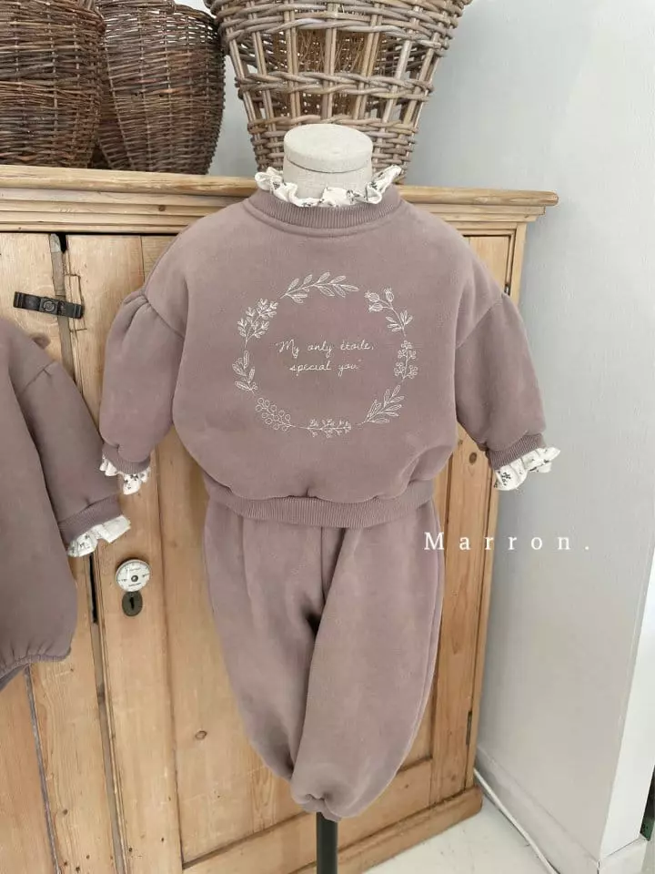 Marron Kid - Korean Children Fashion - #toddlerclothing - Marron Fleece Top Bottom Set - 6