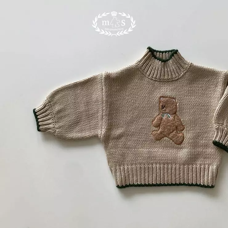 Melon Switch - Korean Children Fashion - #Kfashion4kids - Bear Turtleneck Knit Tee - 2