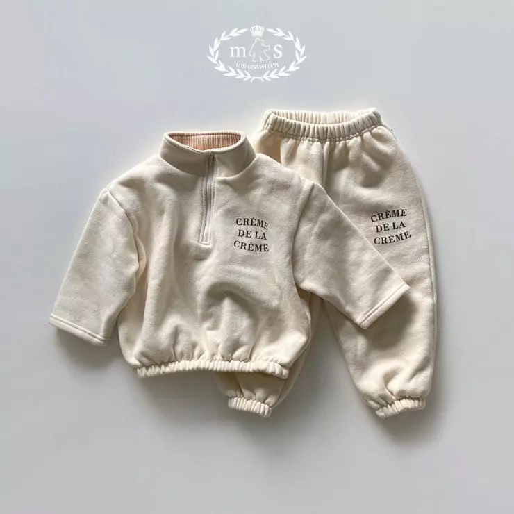 Melon Switch - Korean Children Fashion - #kidsstore - Cream Fleece Zip-up Set - 5