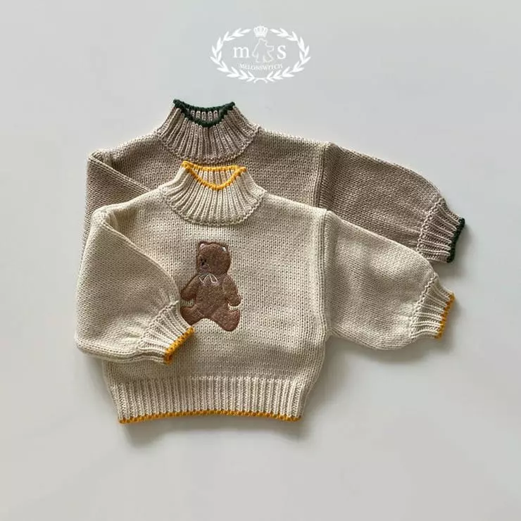 Melon Switch - Korean Children Fashion - #kidzfashiontrend - Bear Turtleneck Knit Tee