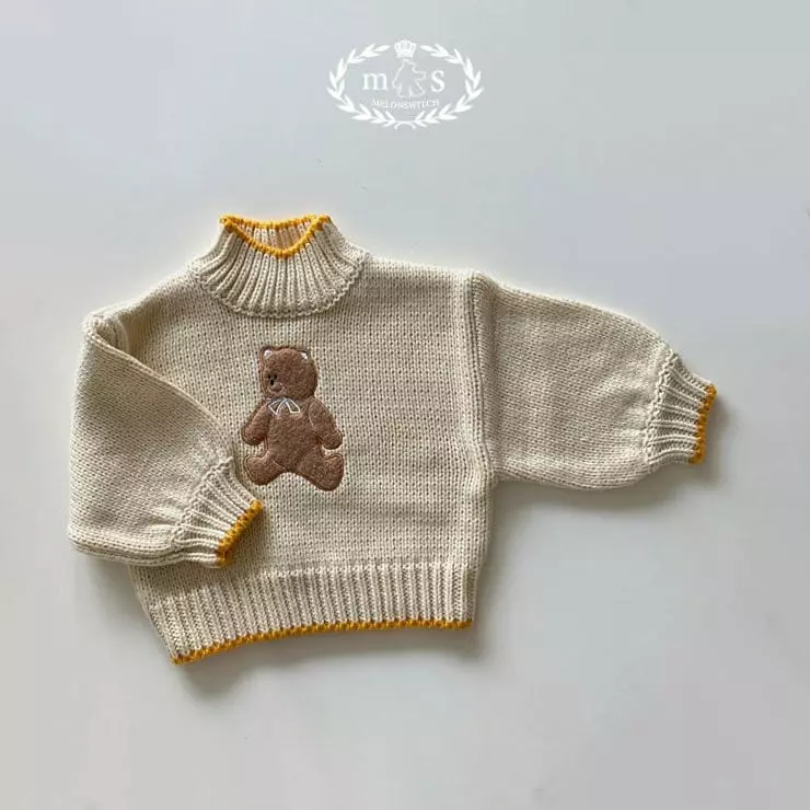 Melon Switch - Korean Children Fashion - #littlefashionista - Bear Turtleneck Knit Tee - 3